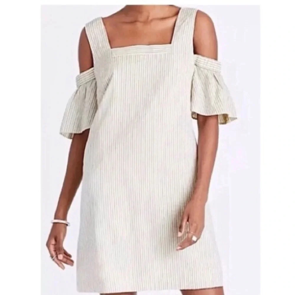 Madewell | Cold Shoulders Short Flutter Sleeves Shift Dress Stripes Size 00 XXS